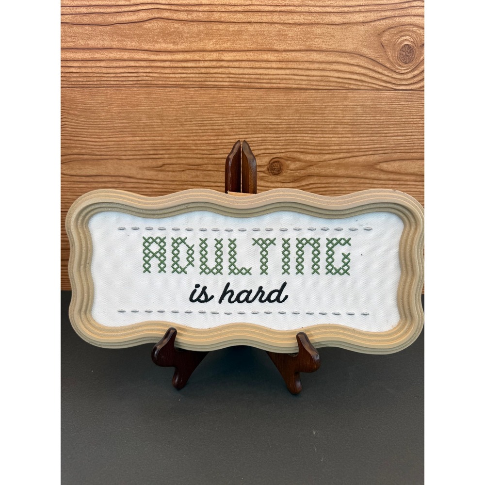 Adulting Is Hard Wall Decor Plaque Cross Stitch Style Funny Office Sign 12x6